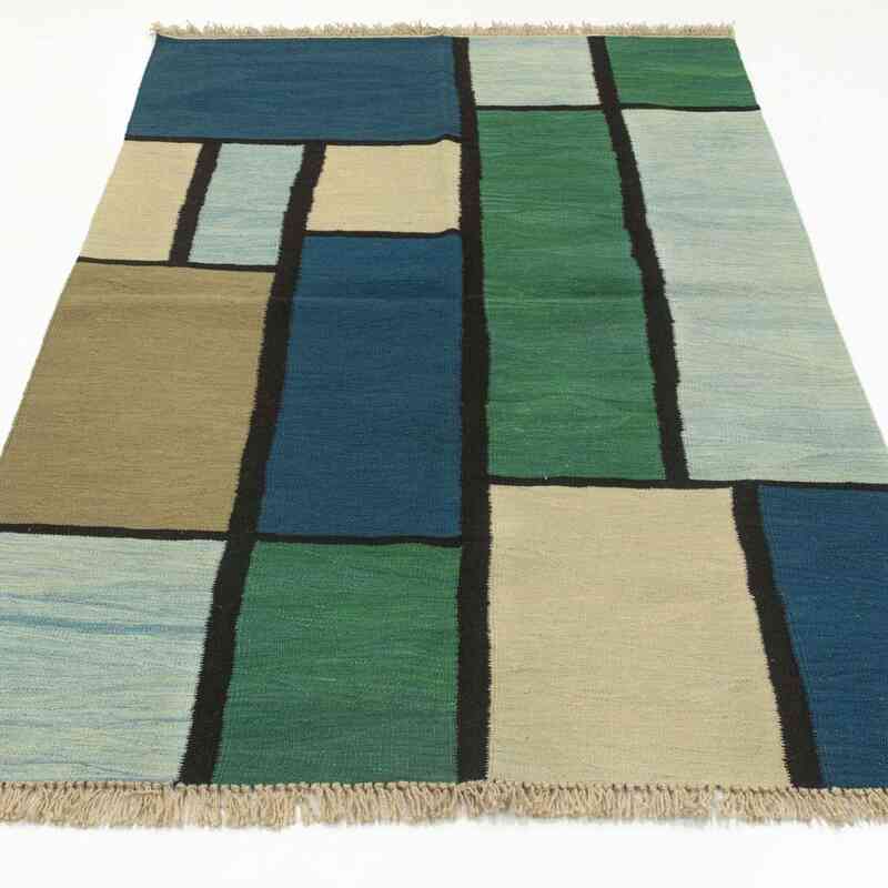 Green, Blue New Handwoven Turkish Kilim Rug - K0027781