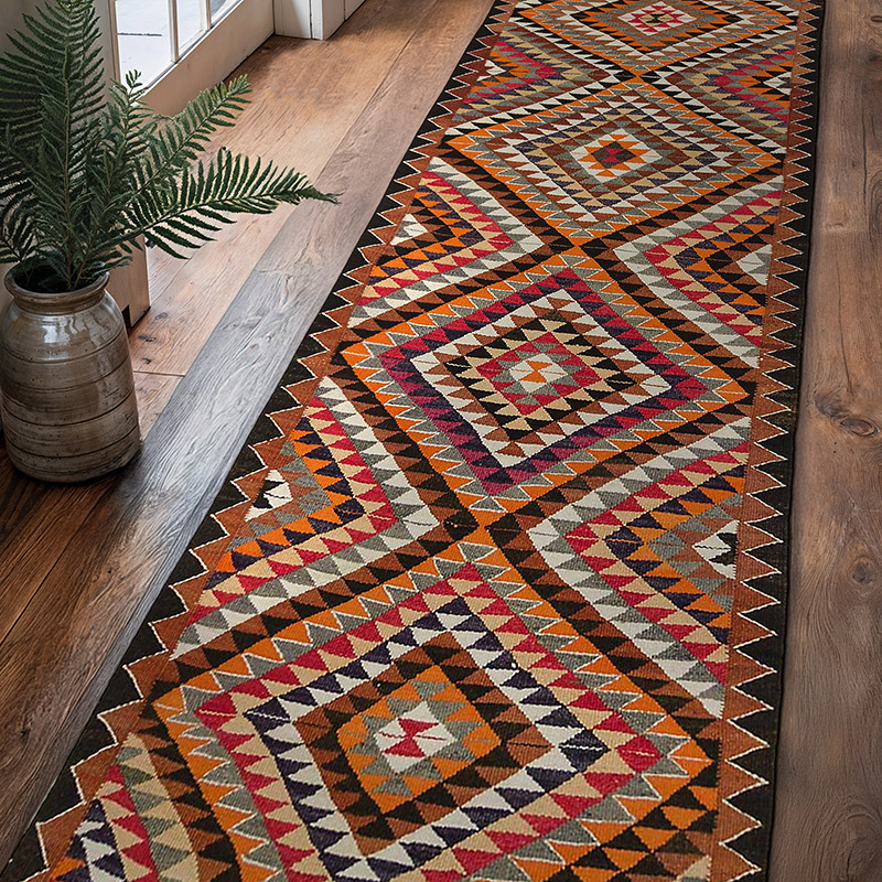 Multicolor Vintage Tribal Kilim Runner - 3' 3" x 11' 9" (39" x 141") - K0028106