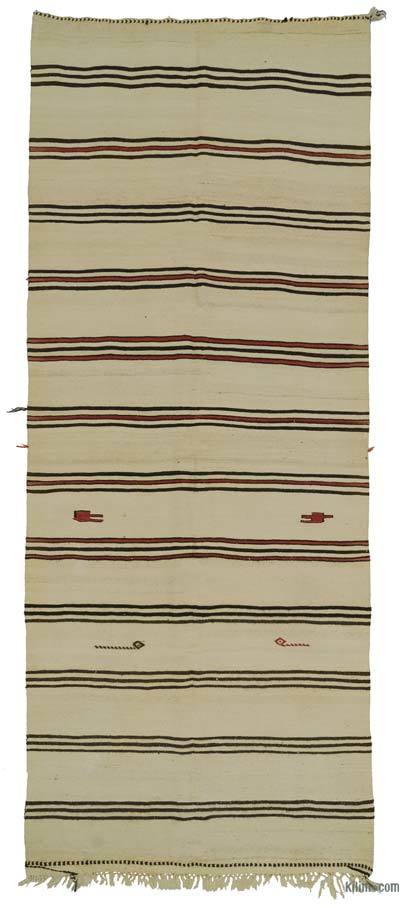 Beige, Marrón Kilim Vintage Turco de Pasillo - 153 cm x 386 cm