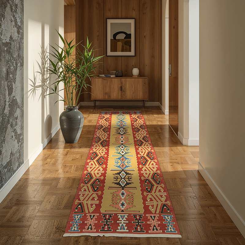 Çok Renkli Yeni Kök Boya El Dokuma Kilim - 94 cm x 266 cm - K0028166