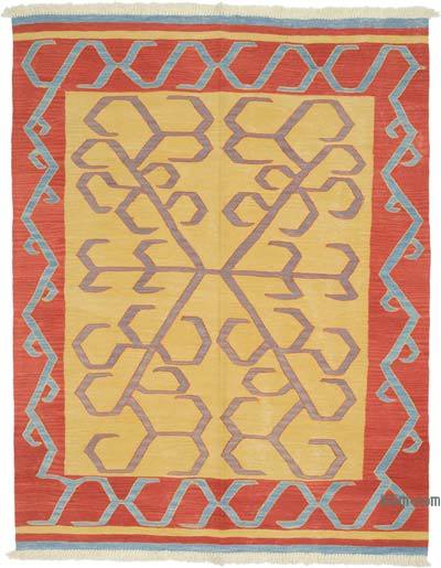 Yellow, Red New Handwoven Turkish Kilim Rug - 5'  x 6' 4" (60" x 76")
