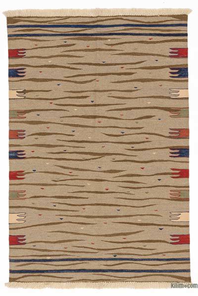 Kahverengi Yeni Kök Boya El Dokuma Kilim - 110 cm x 163 cm