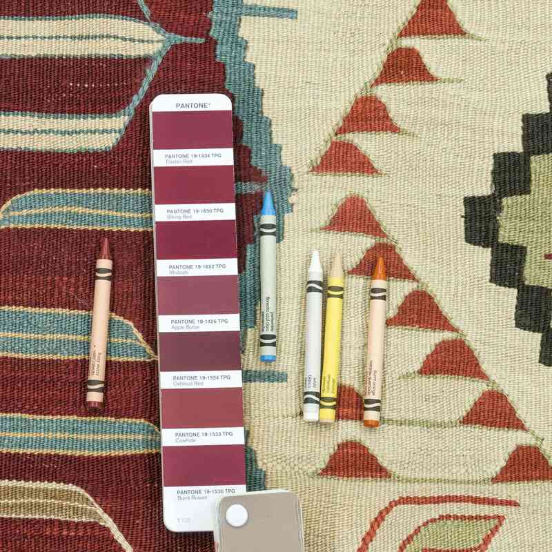 Bej, Kırmızı Yeni El Dokuma Kilim - K0028397