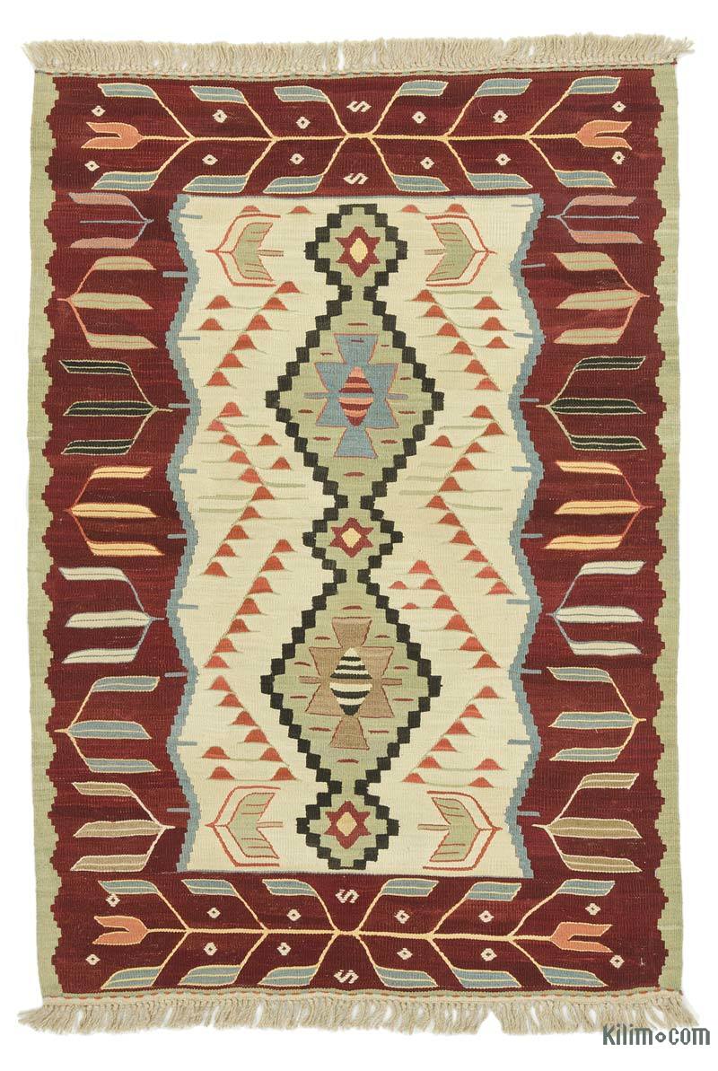 Bej, Kırmızı Yeni El Dokuma Kilim - K0028397