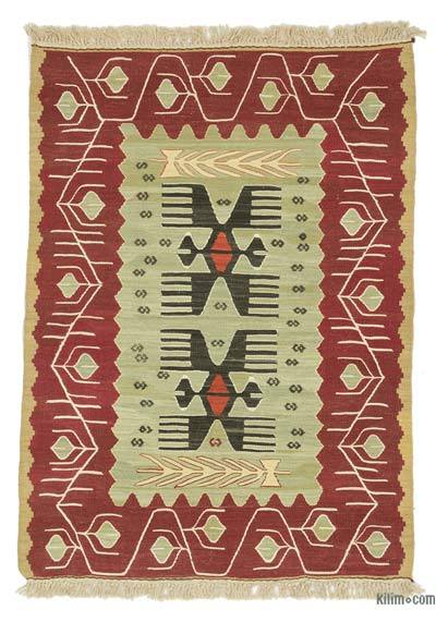Green, Red New Handwoven Turkish Kilim Rug