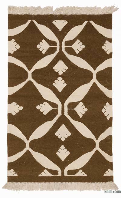 Kahverengi, Bej Yeni Kök Boya El Dokuma Kilim - 93 cm x 150 cm