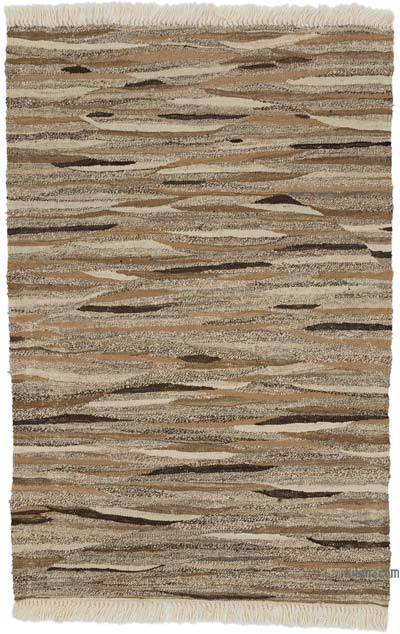 Kahverengi, Bej Yeni Kök Boya El Dokuma Kilim - 88 cm x 133 cm