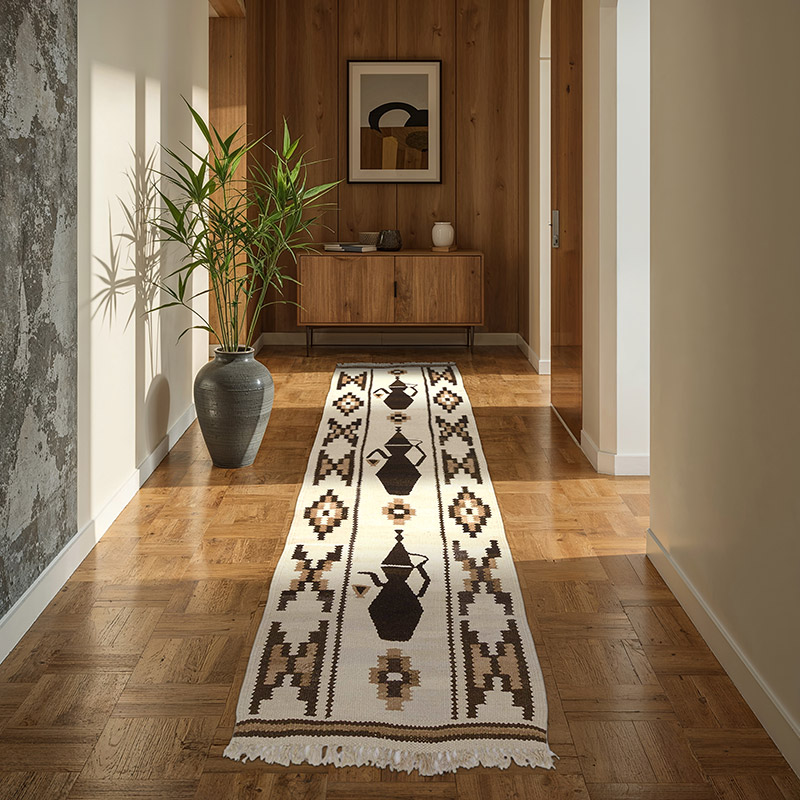 Bej, Kahverengi Vintage Anadolu Kilim Yolluk - 90 cm x 273 cm - K0028620
