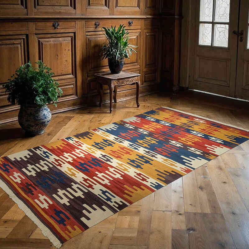 Çok Renkli Yeni Kök Boya El Dokuma Kilim - 140 cm x 258 cm - K0033124