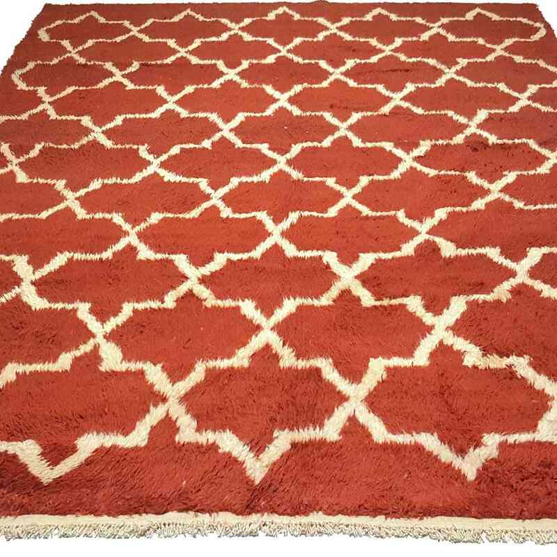 Red, Beige New Moroccan Style Hand-Knotted Tulu Rug - 8' 8" x 11' 10" (104" x 142") - K0033191
