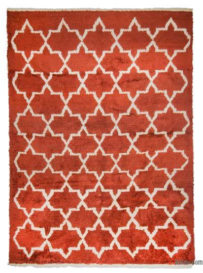 Red, Beige New Moroccan Style Hand-Knotted Tulu Rug - 8' 8" x 11' 10" (104" x 142")