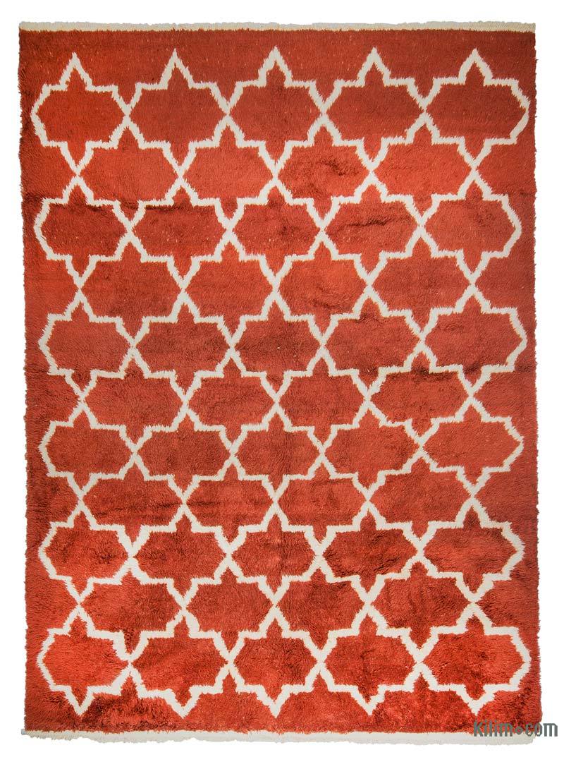 Red, Beige New Moroccan Style Hand-Knotted Tulu Rug - 8' 8" x 11' 10" (104" x 142") - K0033191
