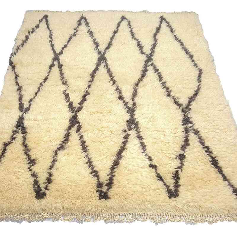 Beige, Brown New Moroccan Style Hand-Knotted Tulu Rug - 3' 10" x 4' 9" (46" x 57") - K0033195