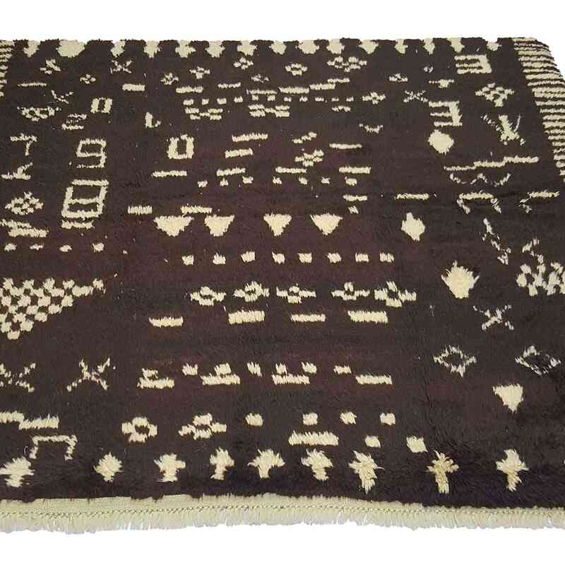 Kahverengi, Bej Yeni Fas Stili El Dokuma Tulu - 174 cm x 194 cm - K0033197