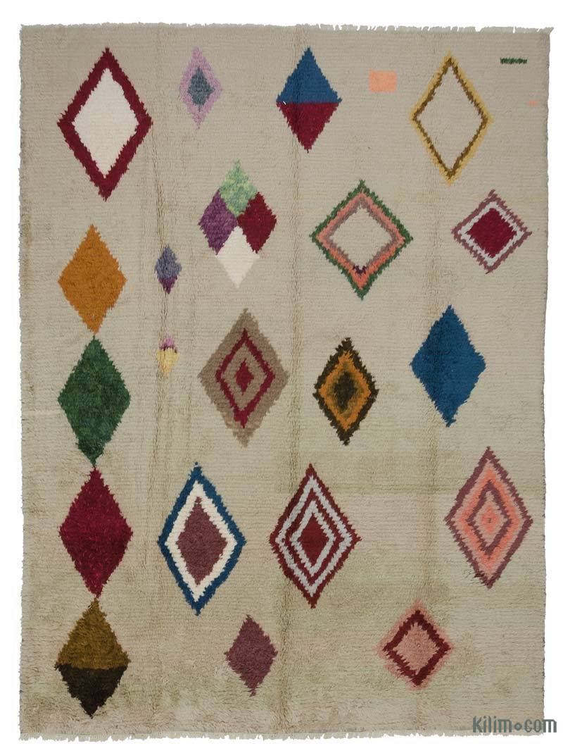 Beige, Multicolor New Moroccan Style Hand-Knotted Tulu Rug - 8' 11" x 12' 1" (107" x 145") - K0033198