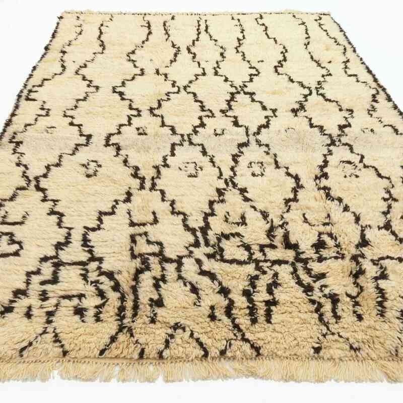 Beige, Brown New Moroccan Style Hand-Knotted Tulu Rug - 6' 1" x 9' 2" (73" x 110") - K0033208