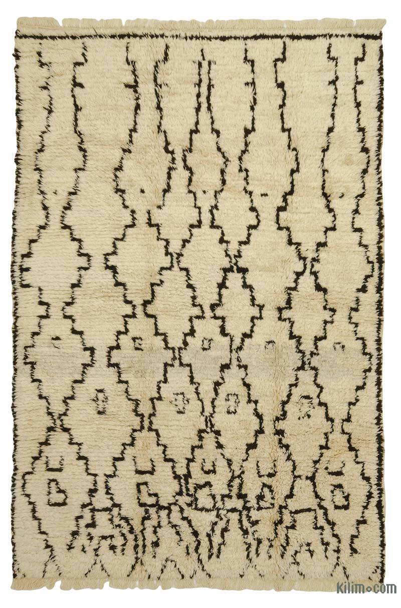 Beige, Brown New Moroccan Style Hand-Knotted Tulu Rug - 6' 1" x 9' 2" (73" x 110") - K0033208