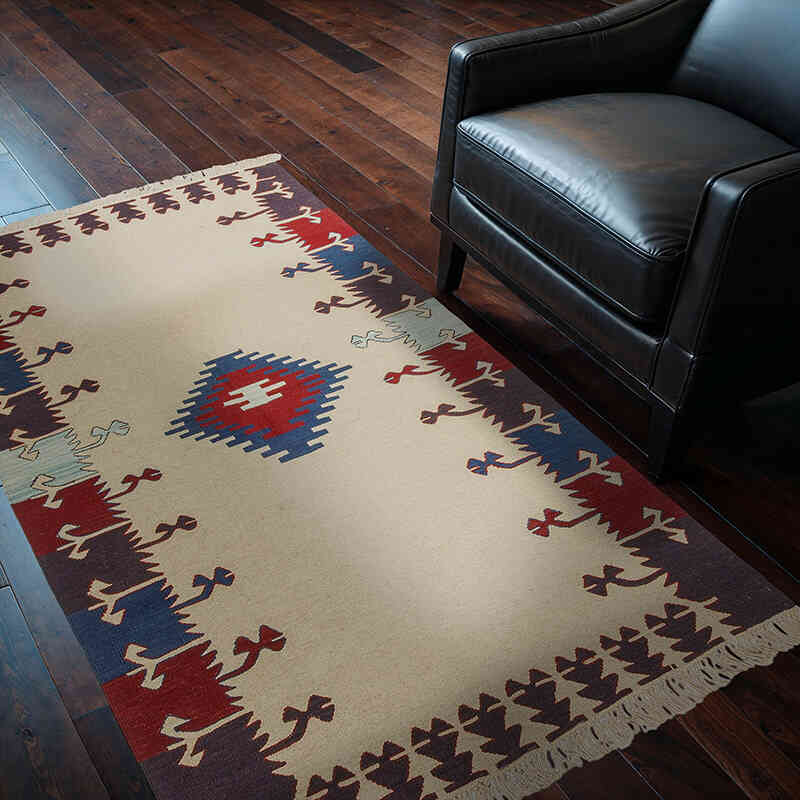 Bej, Çok Renkli Yeni Kök Boya El Dokuma Kilim - 121 cm x 190 cm - K0033238
