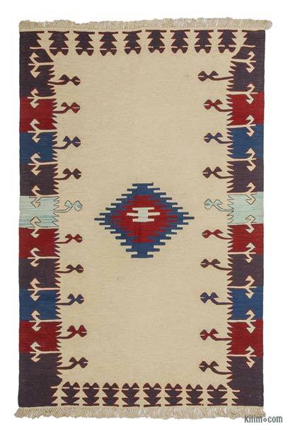 Beige, Multicolor Nueva Alfombra Turca Kilim - 121 cm x 190 cm