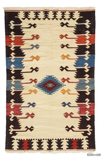 Beige, Multicolor Nueva Alfombra Turca Kilim - 127 cm x 205 cm