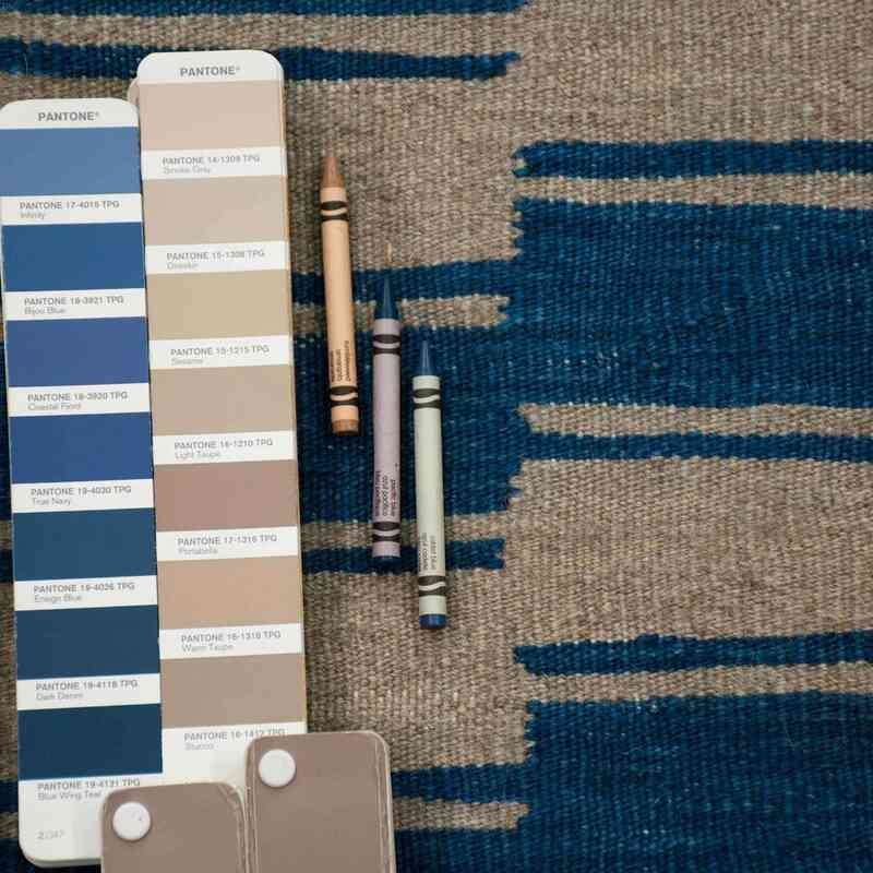 Bej, Lacivert Yeni El Dokuma Kilim - K0033269