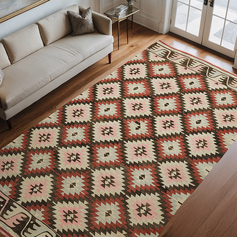 Rosado, Rojo Alfombra Vintage Mihalic Kilim - 192 cm x 321 cm - K0033338
