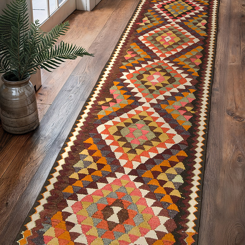 Multicolor Alfombra Kilim Tribal Vintage - 90 cm x 373 cm - K0033756