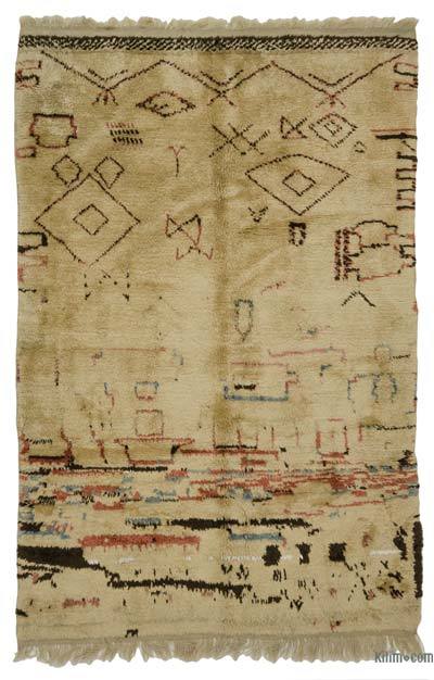 Beige Alfombra "Tulu" de estilo marroquí anudada a mano - 120 cm x 188 cm