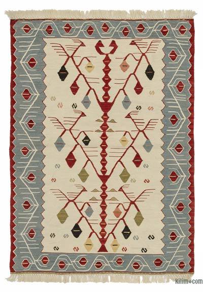 Bej, Açık Mavi Yeni El Dokuma Kilim