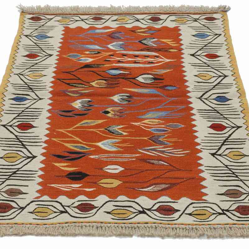 Kırmızı, Bej Yeni El Dokuma Kilim - K0033835