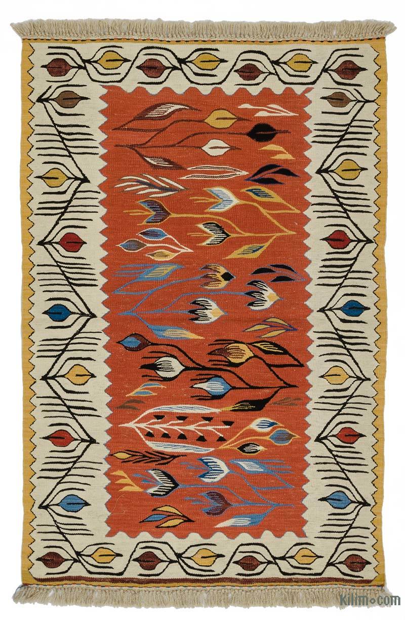 Kırmızı, Bej Yeni El Dokuma Kilim - K0033835