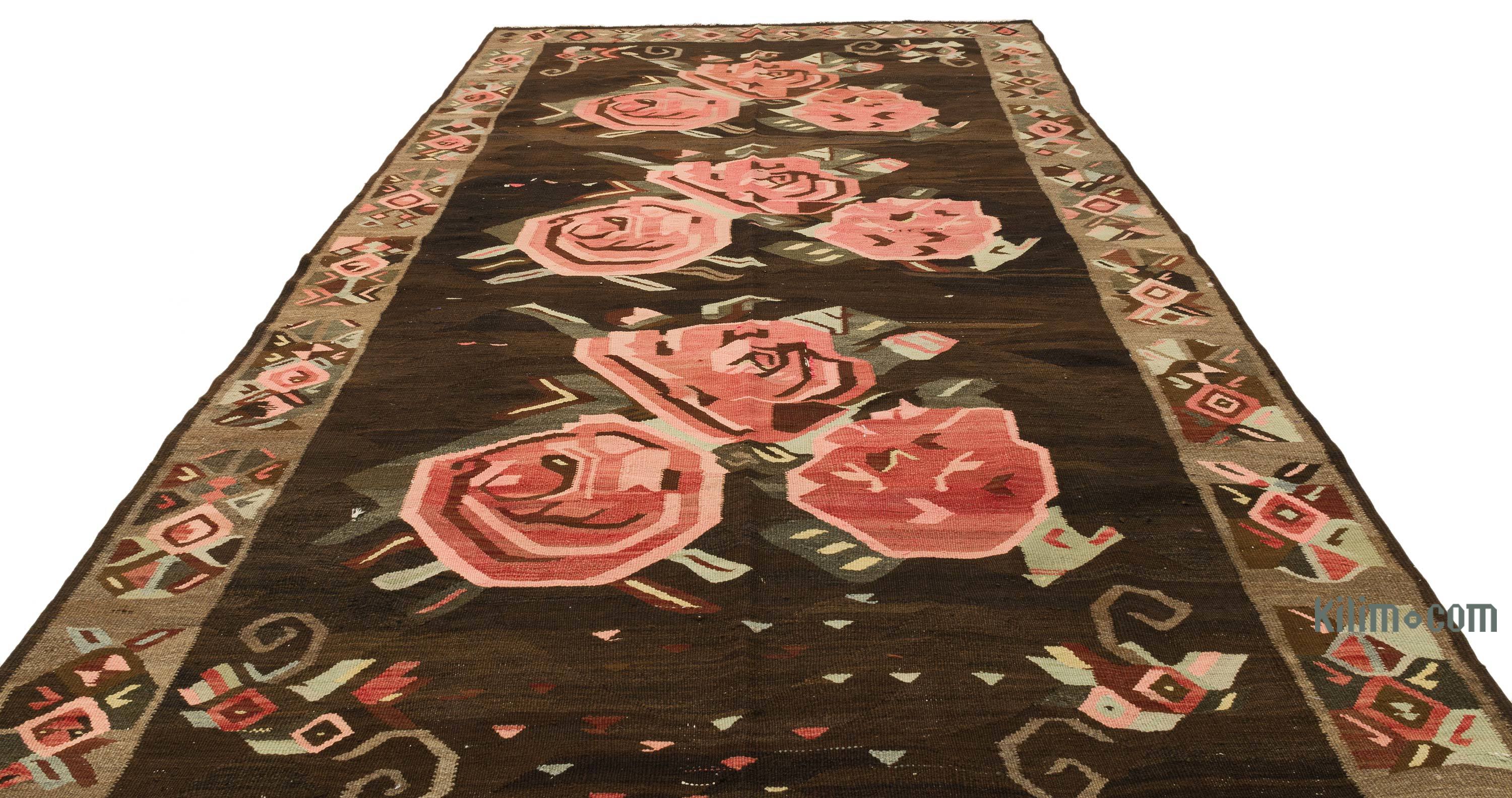 Brown, Pink Vintage Karabakh Kilim Rug - 6' 3