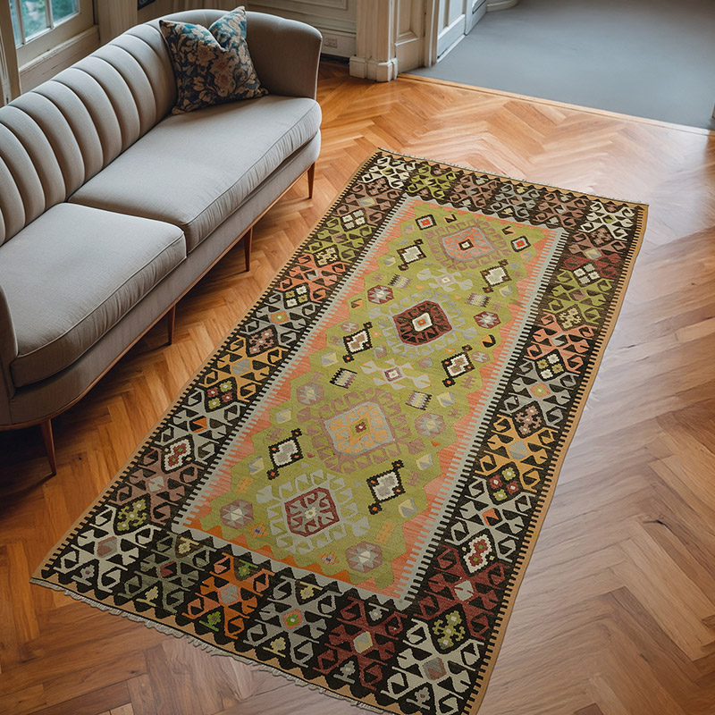 Multicolor Alfombra Vintage Cal Kilim - 164 cm x 311 cm - K0034040