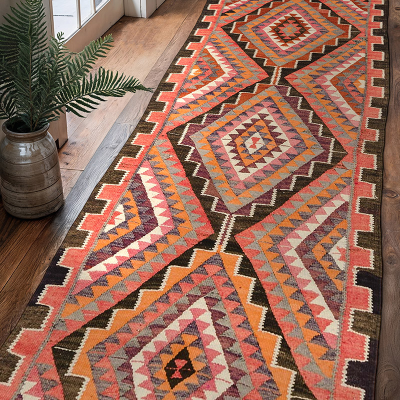 Multicolor Vintage Tribal Kilim Runner - 3' 3" x 10'  (39" x 120") - K0034209