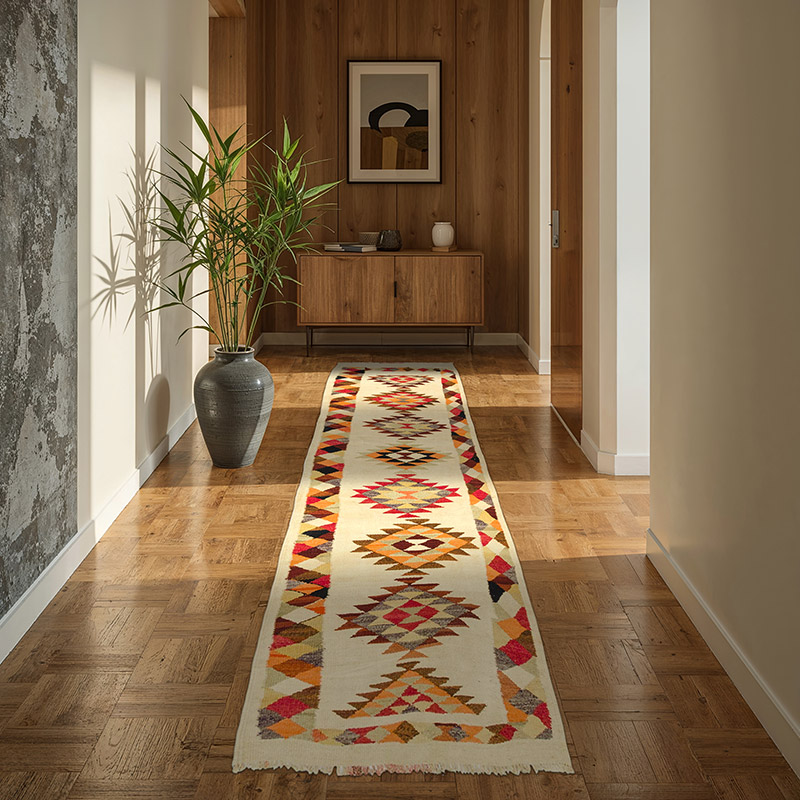 Multicolor Alfombra Kilim Tribal Vintage - 90 cm x 290 cm - K0034221