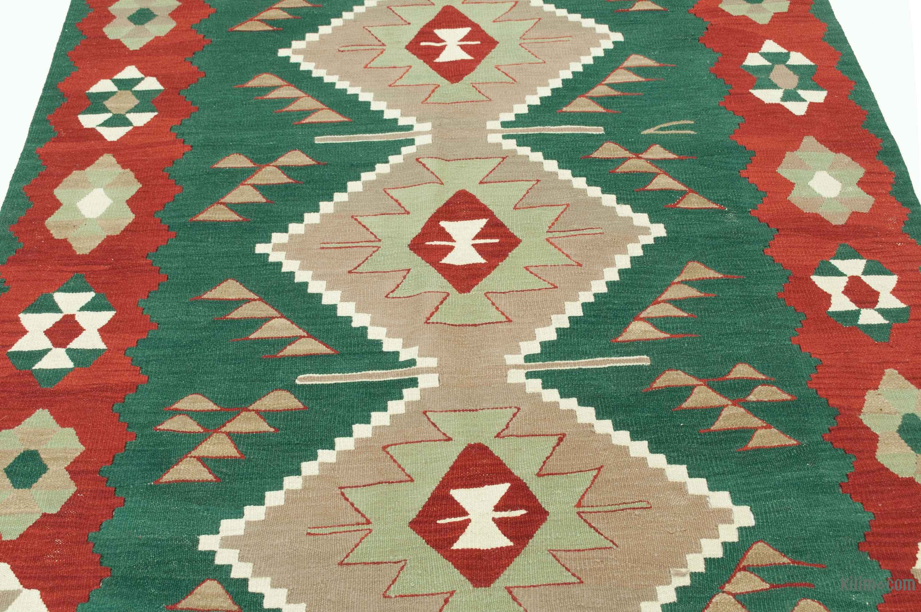 Green, Red New Handwoven Turkish Kilim Rug - 5' x 6' (60