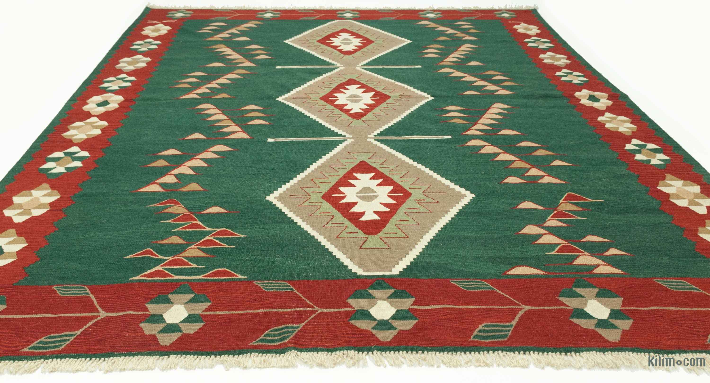 Green, Red New Handwoven Turkish Kilim Rug - 9' 2