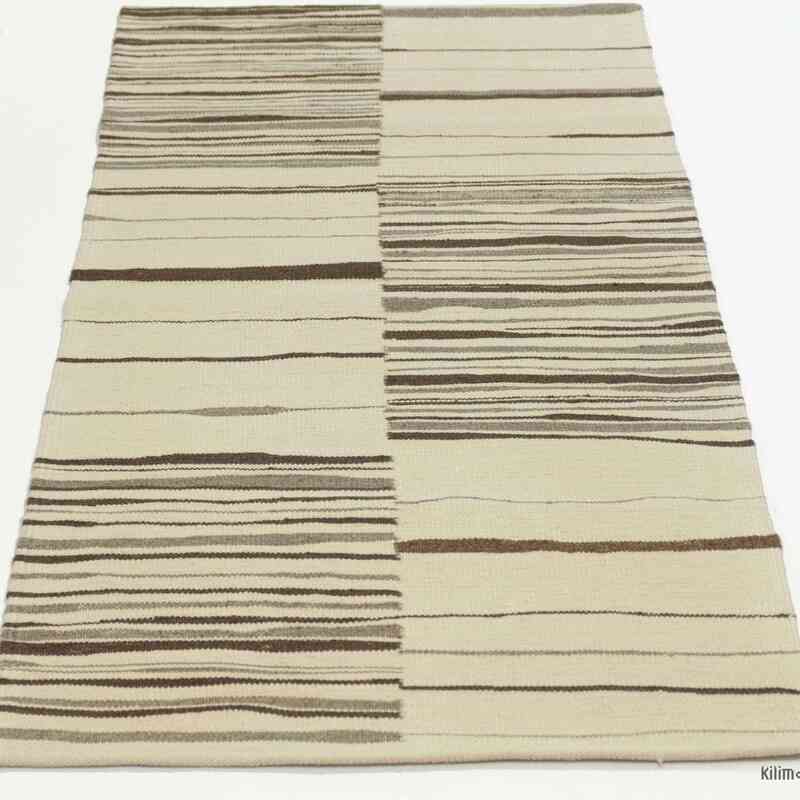 Bej, Kahverengi Yeni El Dokuma Kilim - K0035988