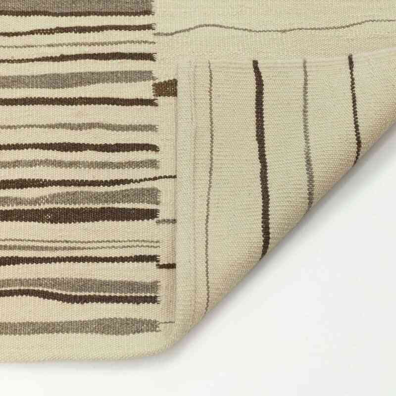 Bej, Kahverengi Yeni El Dokuma Kilim - K0035988