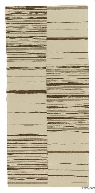 Beige, Marrón Nueva Alfombra Turca Kilim