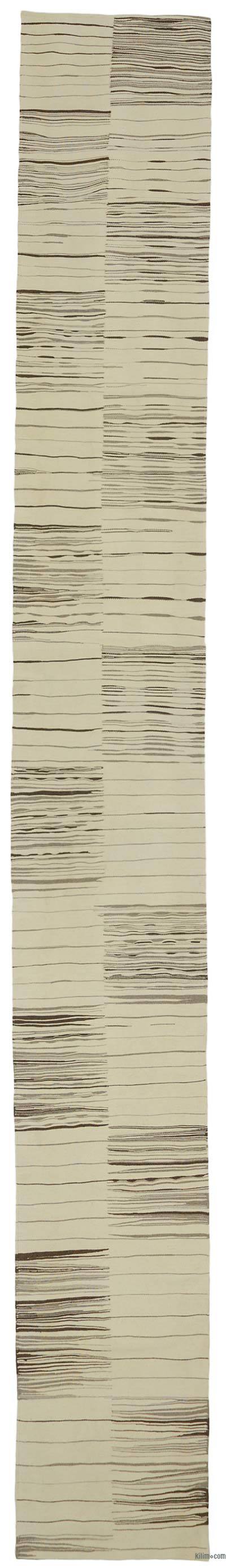 Beige, Marrón Nueva Alfombra Turca Kilim
