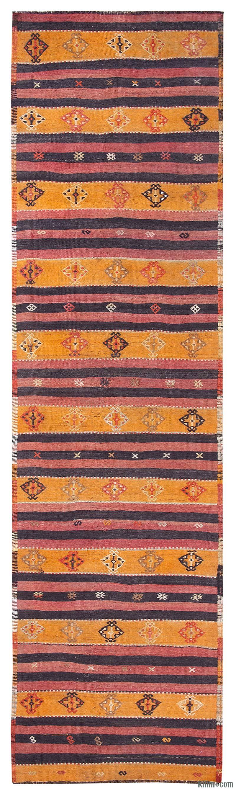 Amarillo, Rojo Corredor Vintage Sivas Kilim - 90 cm x 330 cm - K0036210