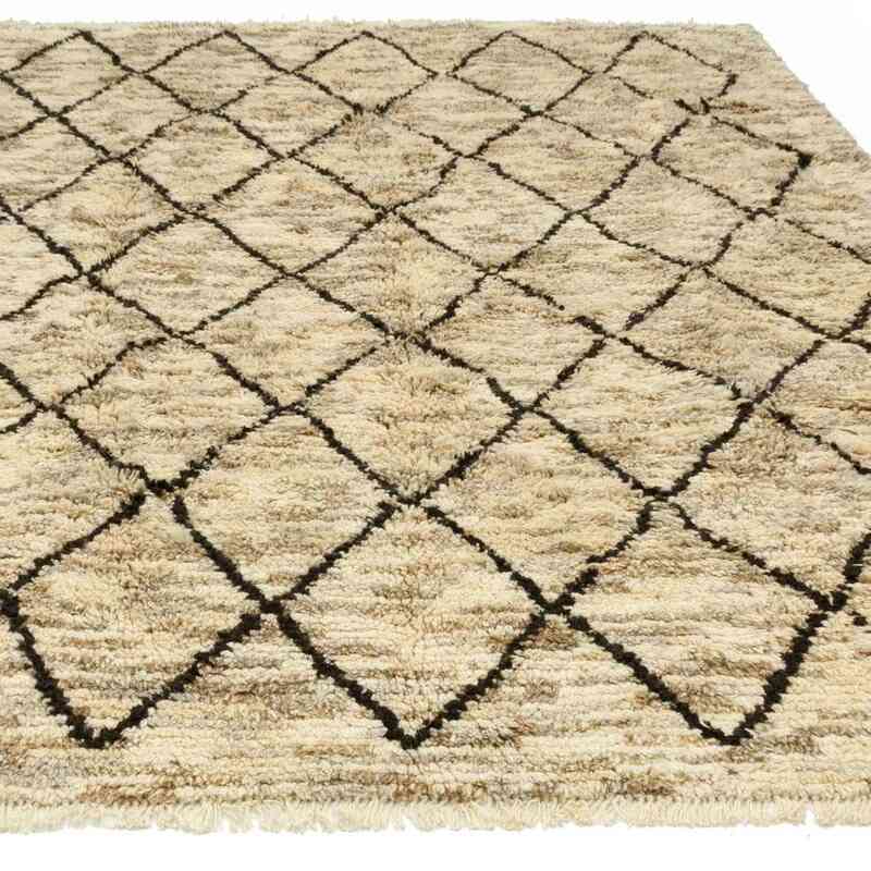 Beige, Brown New Moroccan Style Hand-Knotted Tulu Rug - 7' 7" x 10' 4" (91" x 124") - K0036290