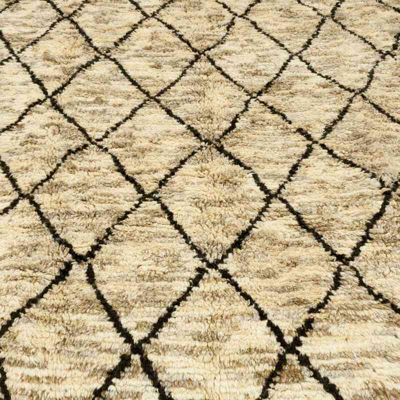 Beige, Brown New Moroccan Style Hand-Knotted Tulu Rug - 7' 7" x 10' 4" (91" x 124") - K0036290