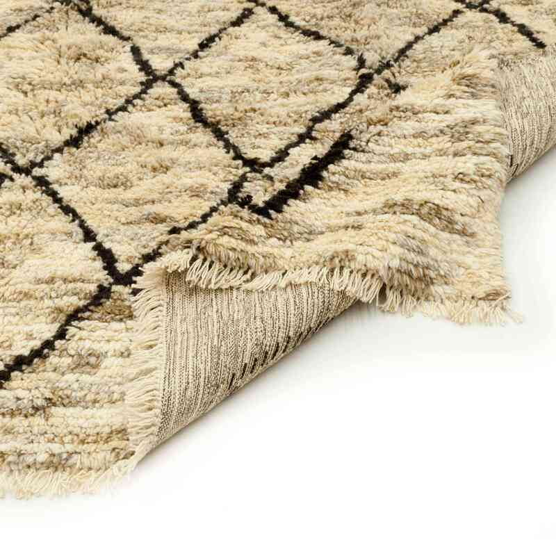 Beige, Brown New Moroccan Style Hand-Knotted Tulu Rug - 7' 7" x 10' 4" (91" x 124") - K0036290