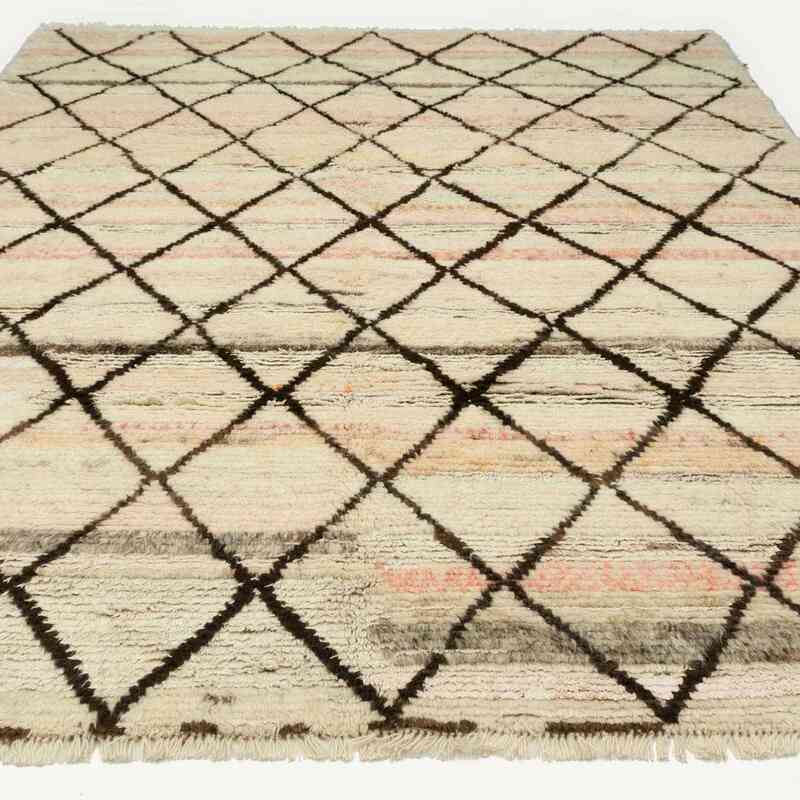 Beige, Brown New Moroccan Style Hand-Knotted Tulu Rug - 9'  x 12'  (108" x 144") - K0036295