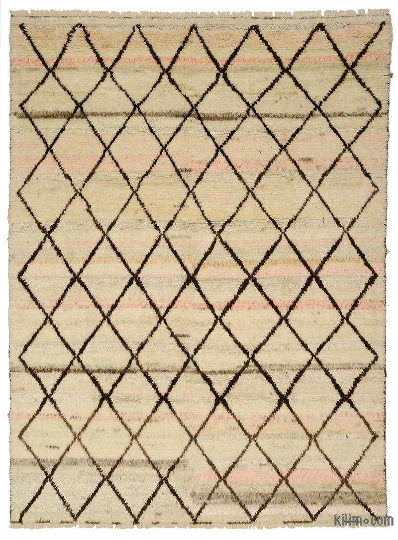 Bej, Kahverengi Yeni Fas Stili El Dokuma Tulu - 275 cm x 367 cm - K0036295