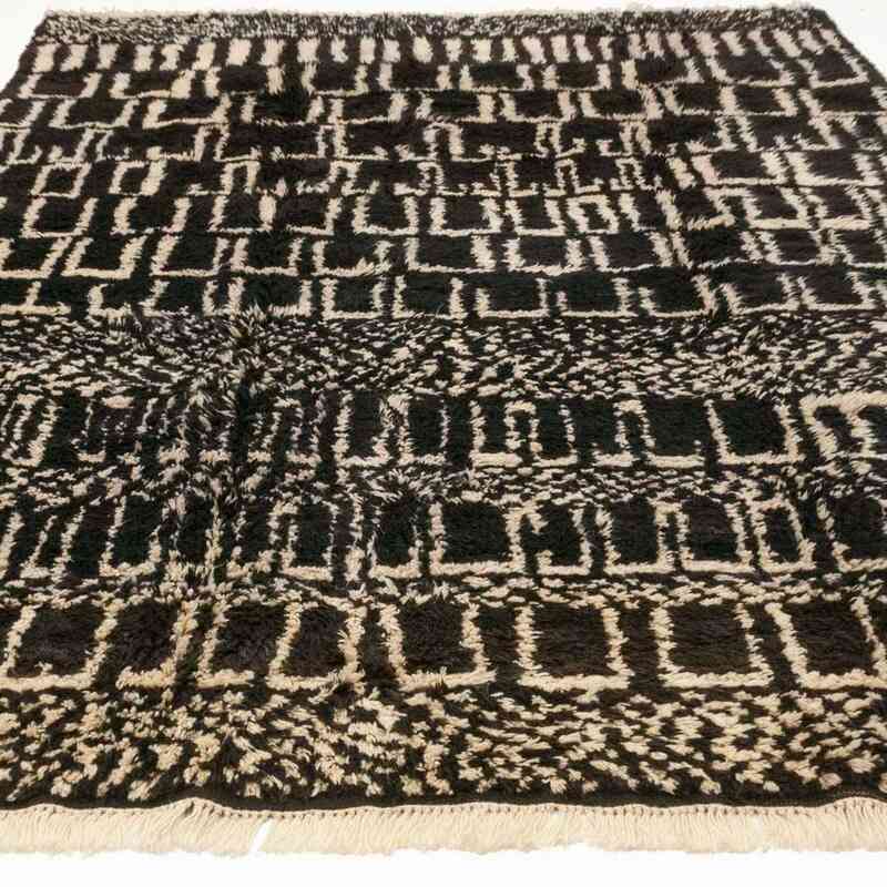 Brown, Beige New Moroccan Style Hand-Knotted Tulu Rug - 7' 7" x 10' 8" (91" x 128") - K0036299