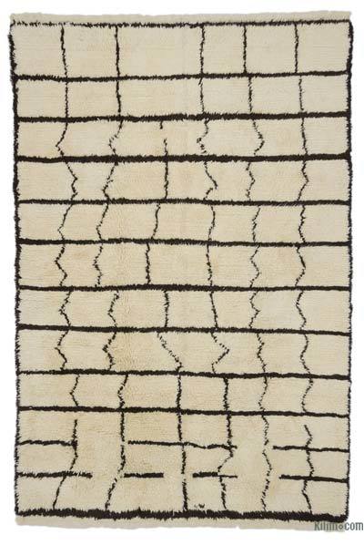 Beige, Brown New Moroccan Style Hand-Knotted Tulu Rug - 6' 8" x 10'  (80" x 120")
