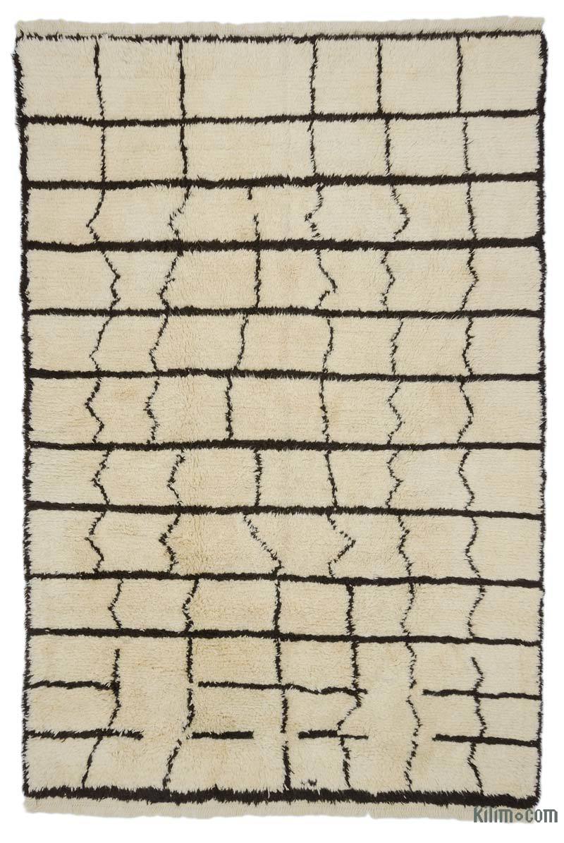 Beige, Marrón Alfombra "Tulu" de estilo marroquí anudada a mano - 202 cm x 306 cm - K0036302